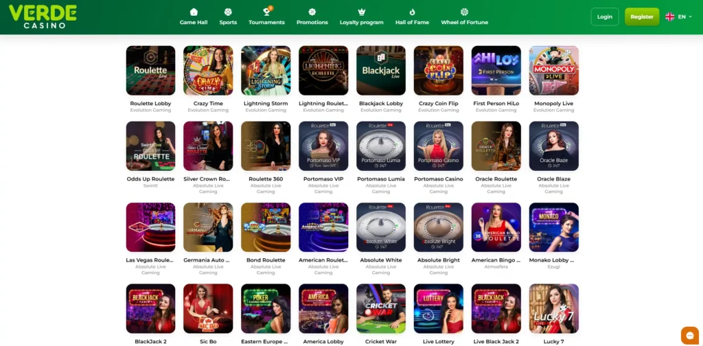 verde casino live casino