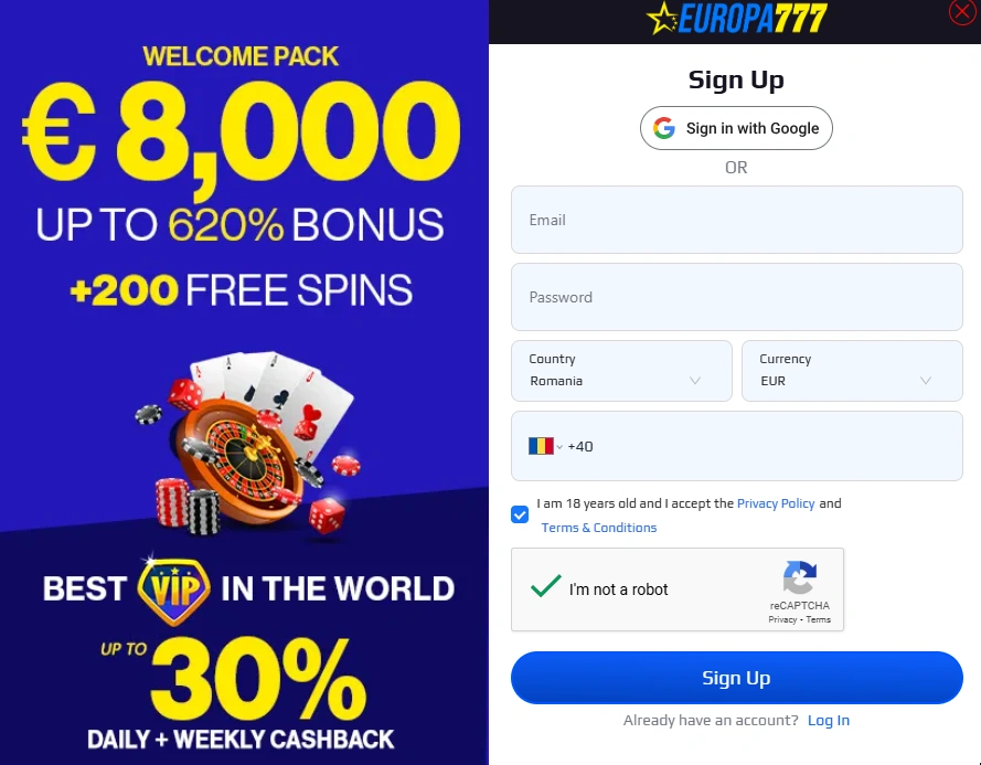 inregistrare la europa777 casino